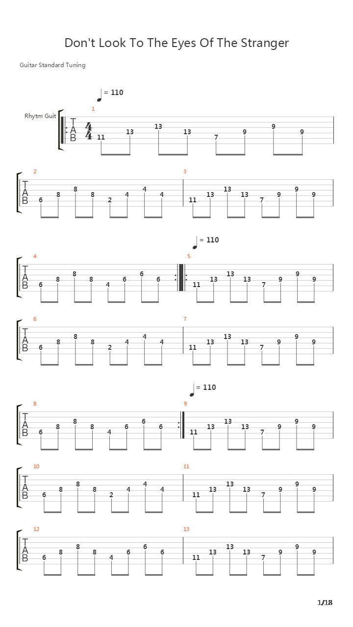 Dont Look To The Eyes Of The Stranger吉他谱