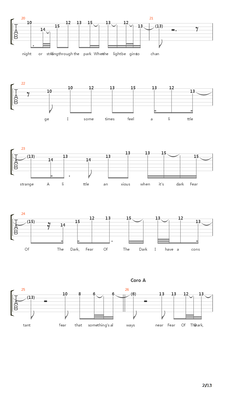 Fear Of The Dark吉他谱