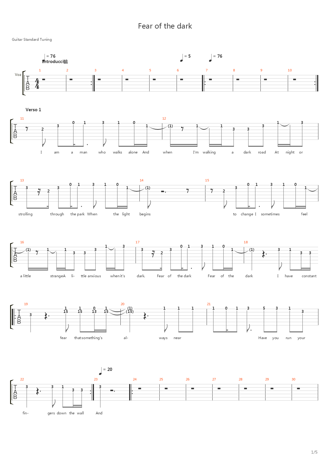 Fear Of The Dark吉他谱