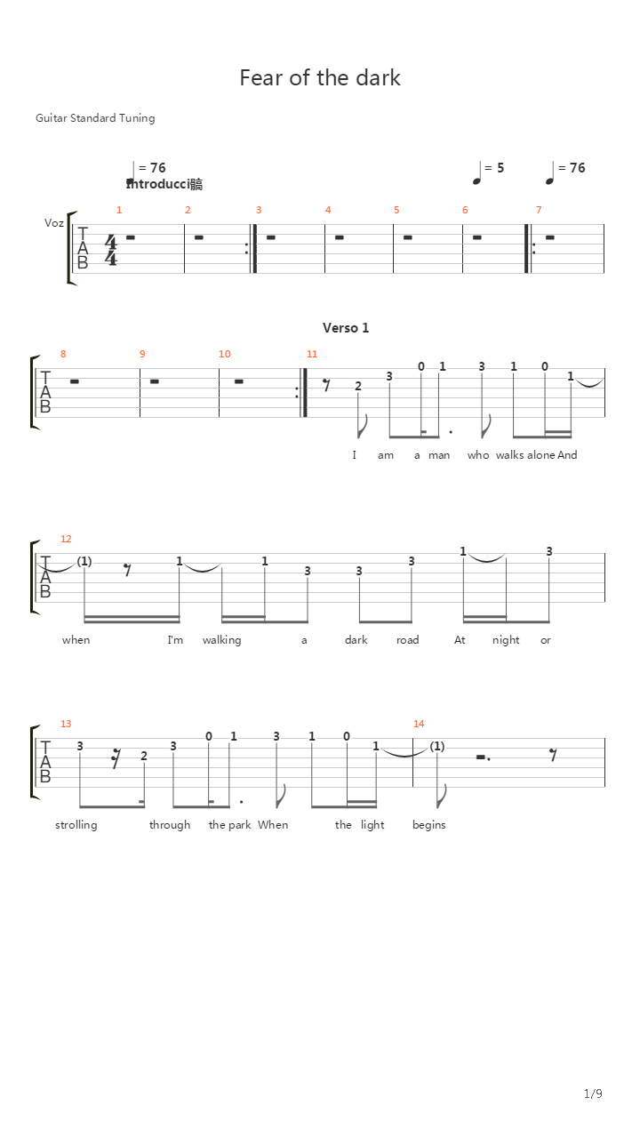 Fear Of The Dark吉他谱