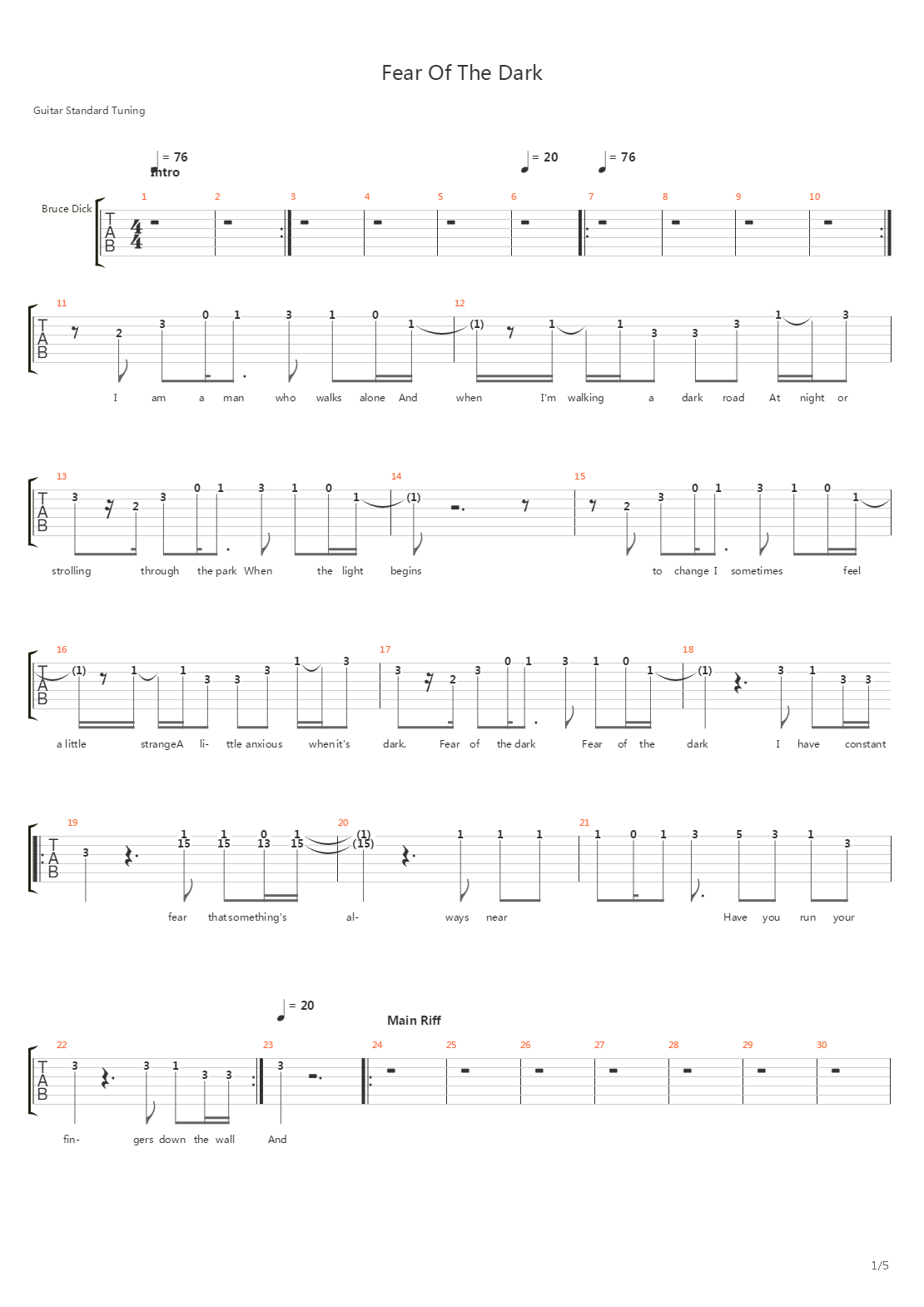 Fear Of The Dark吉他谱