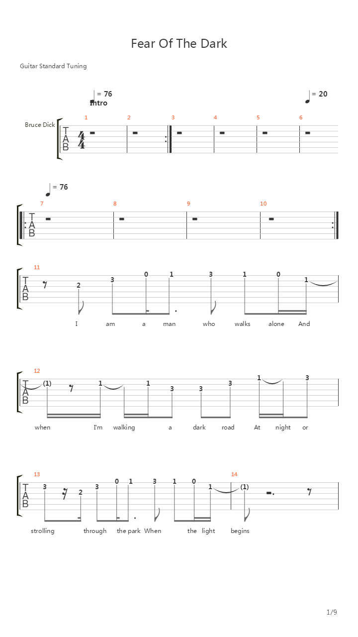 Fear Of The Dark吉他谱
