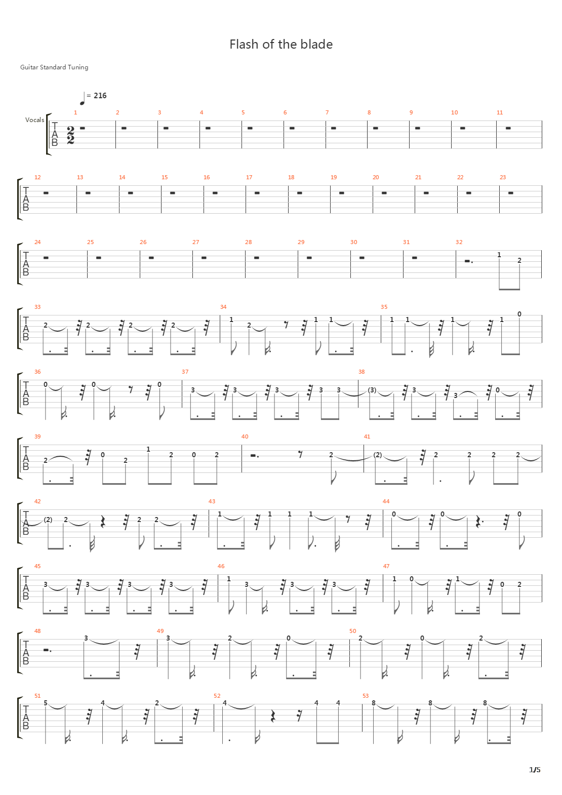 Flash Of The Blade吉他谱