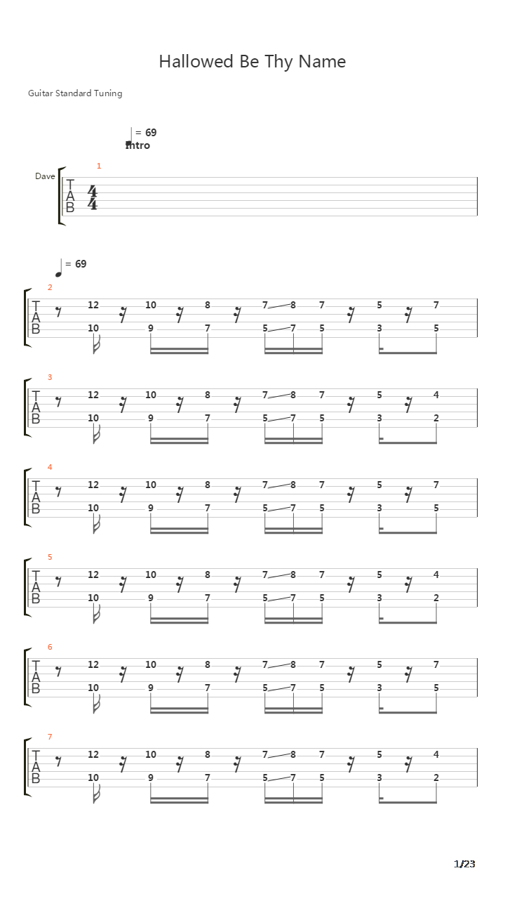 Hallowed Be Thy Name吉他谱