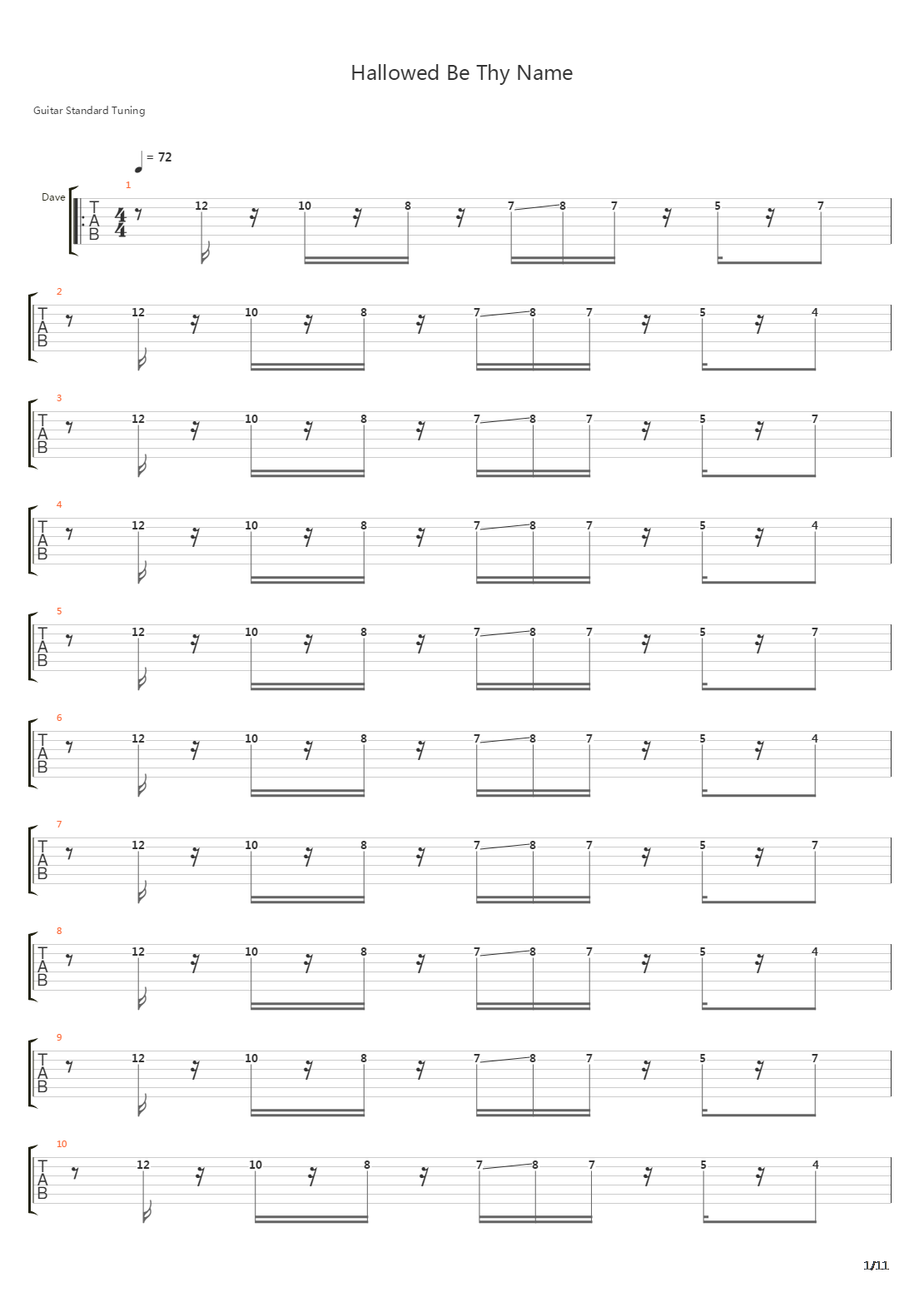 Hallowed Be Thy Name吉他谱