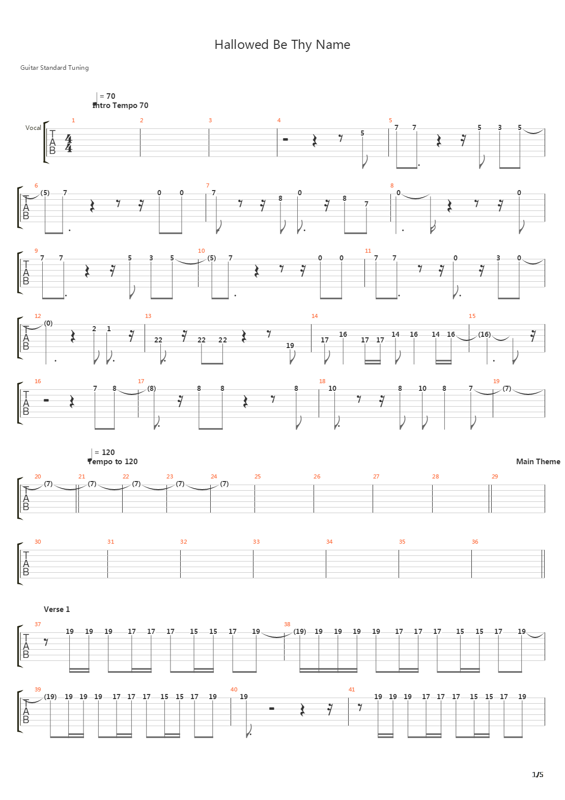 Hallowed Be Thy Name吉他谱