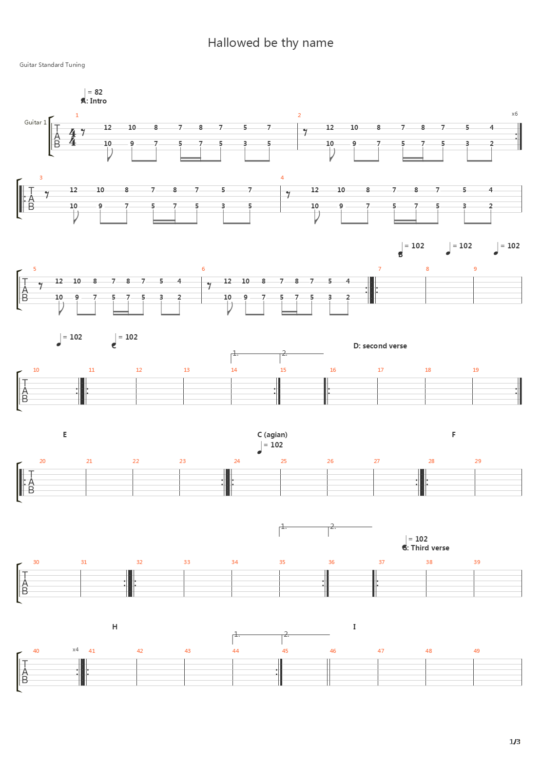 Hallowed Be Thy Name吉他谱