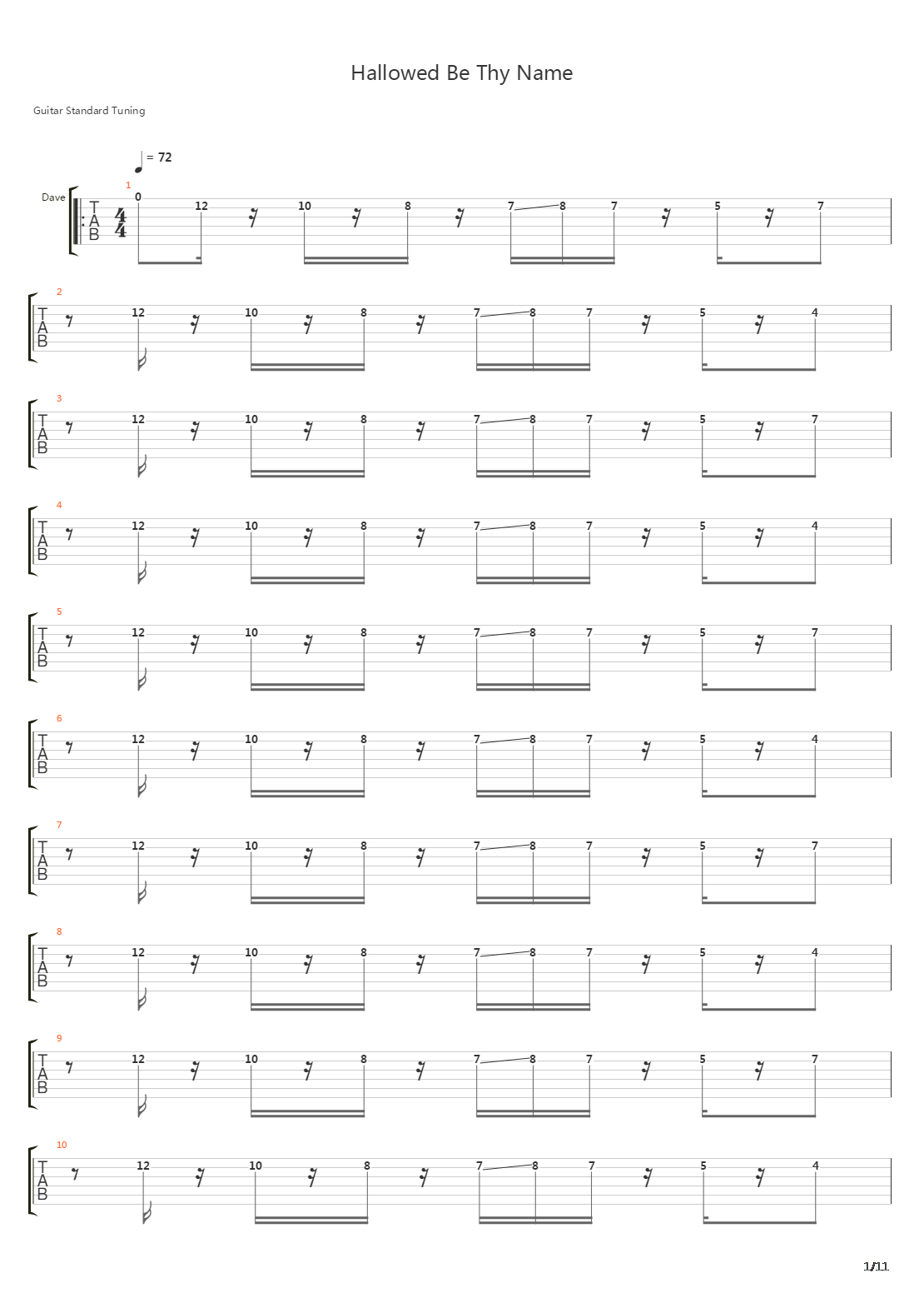 Hallowed Be Thy Name吉他谱