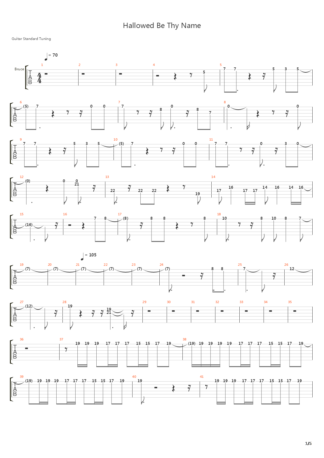 Hallowed Be Thy Name吉他谱