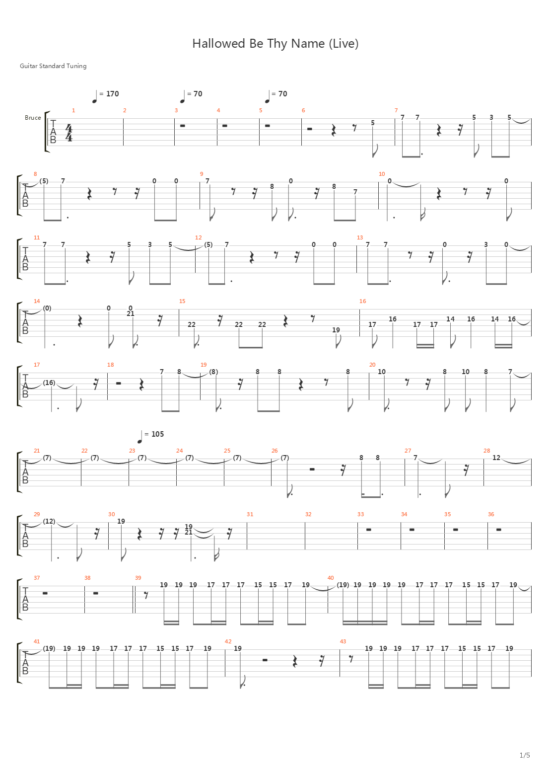 Hallowed Be Thy Name吉他谱