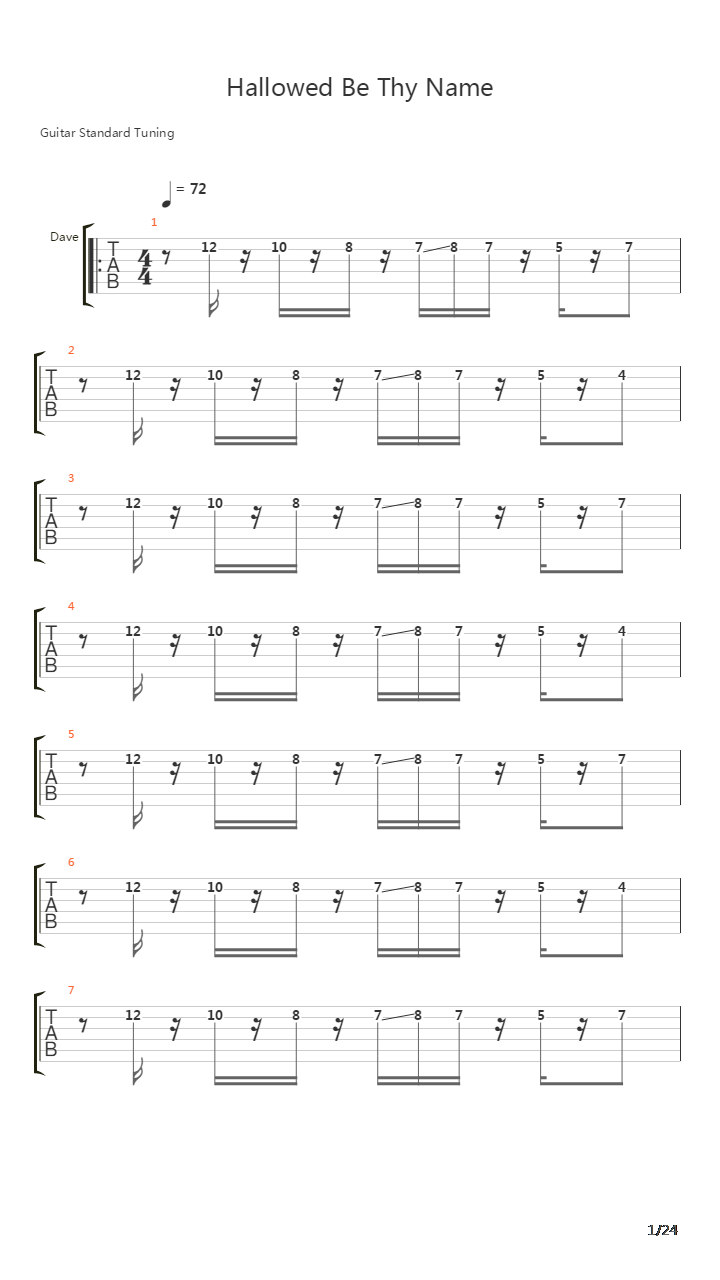 Hallowed Be Thy Name吉他谱