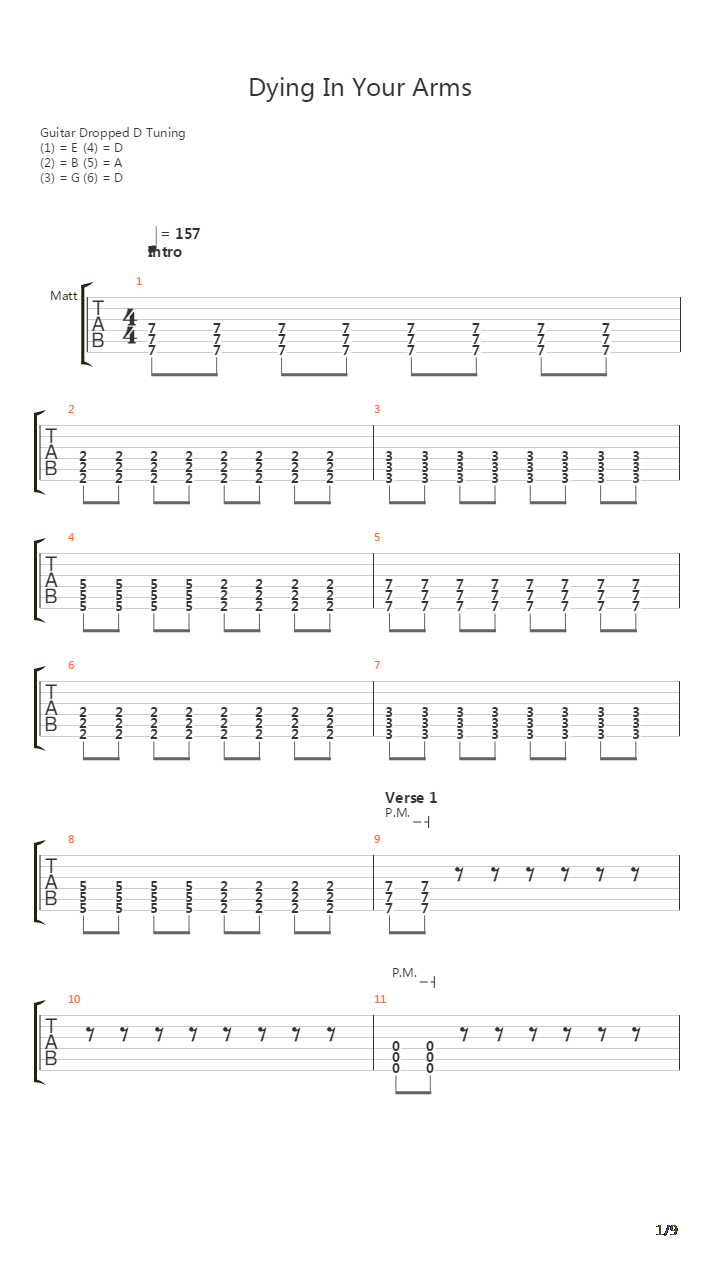 Dying in Your Arms吉他谱