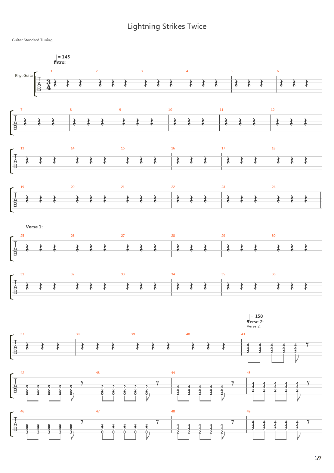 Lightning Strikes Twice吉他谱