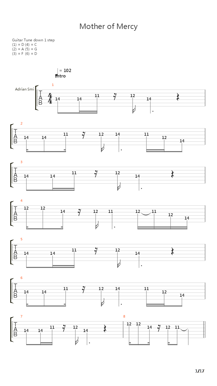 Mother Of Mercy吉他谱