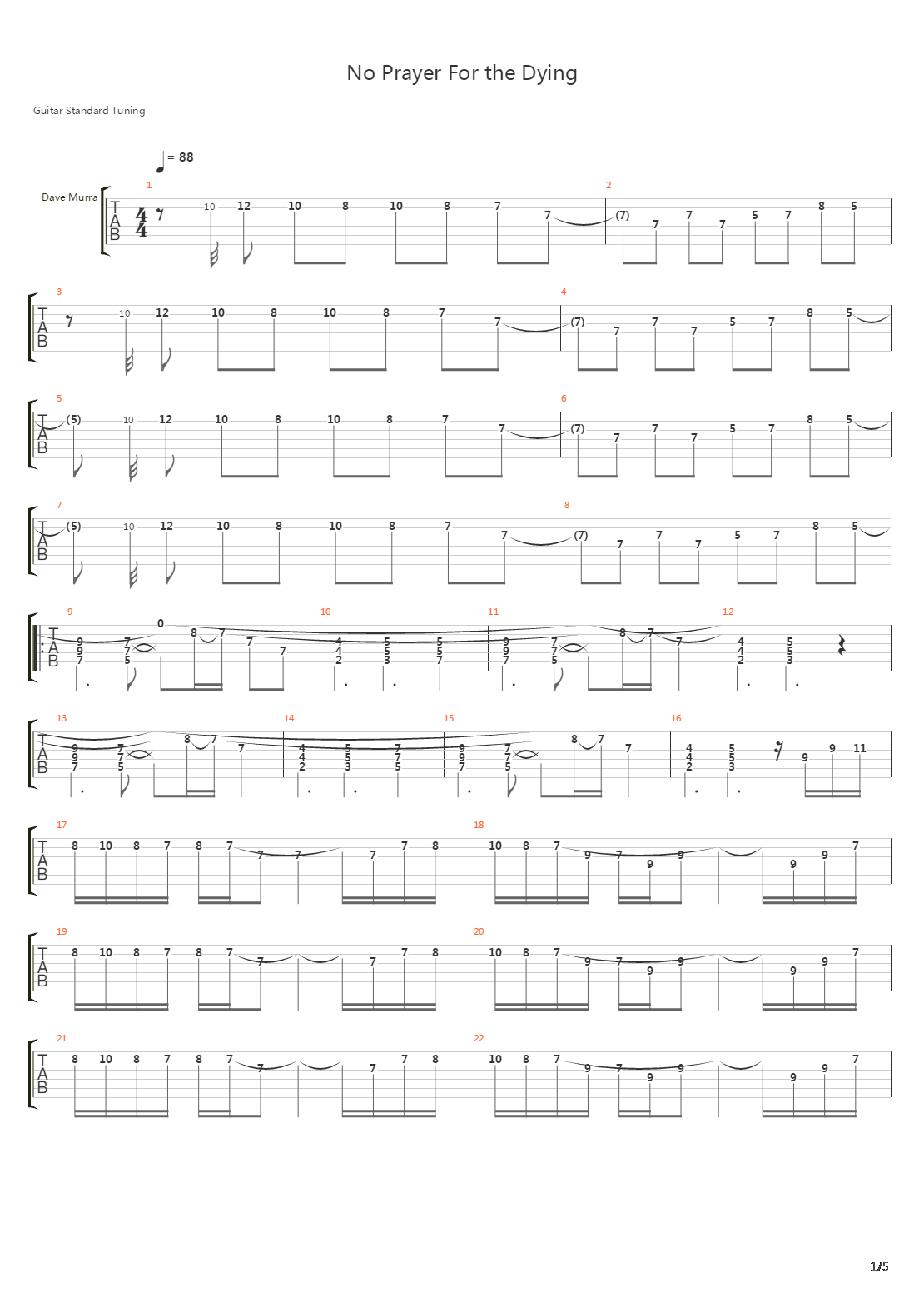 No Prayer For The Dying吉他谱