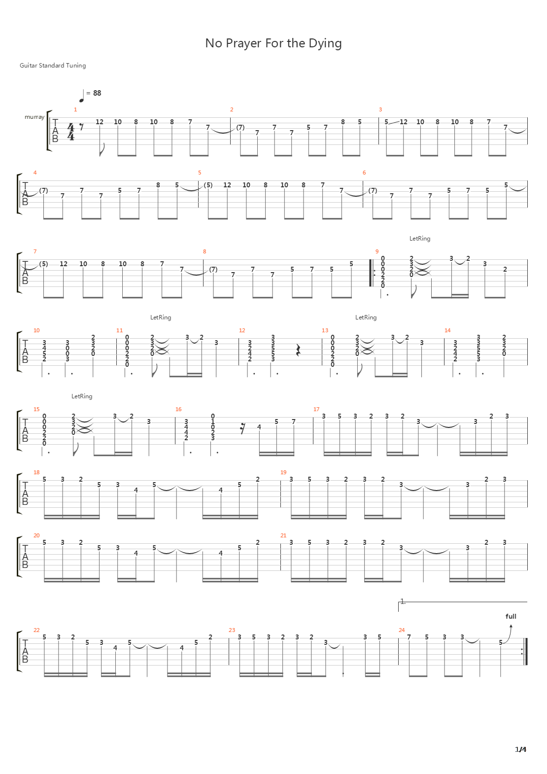 No Prayer For The Dying吉他谱