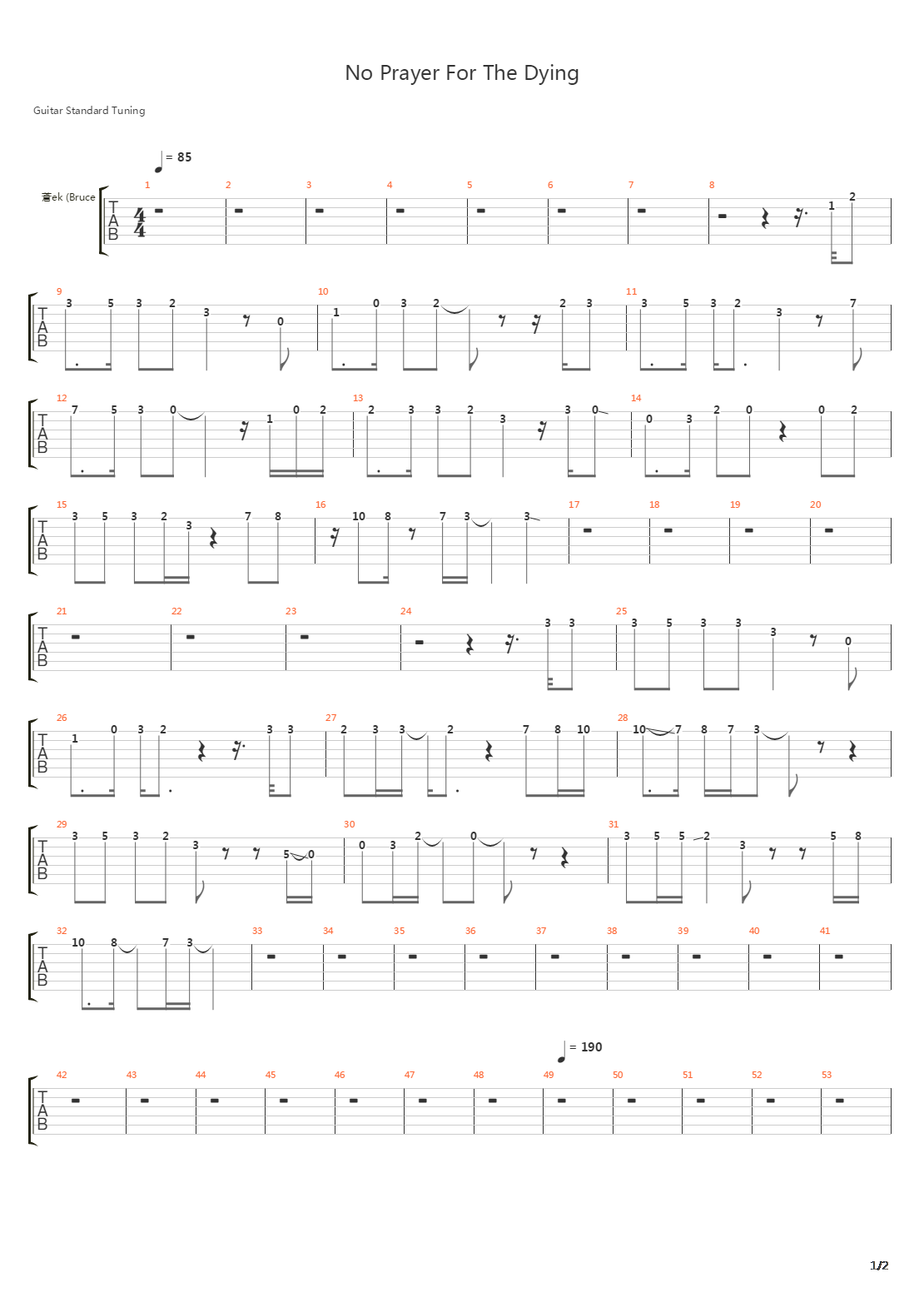 No Prayer For The Dying吉他谱