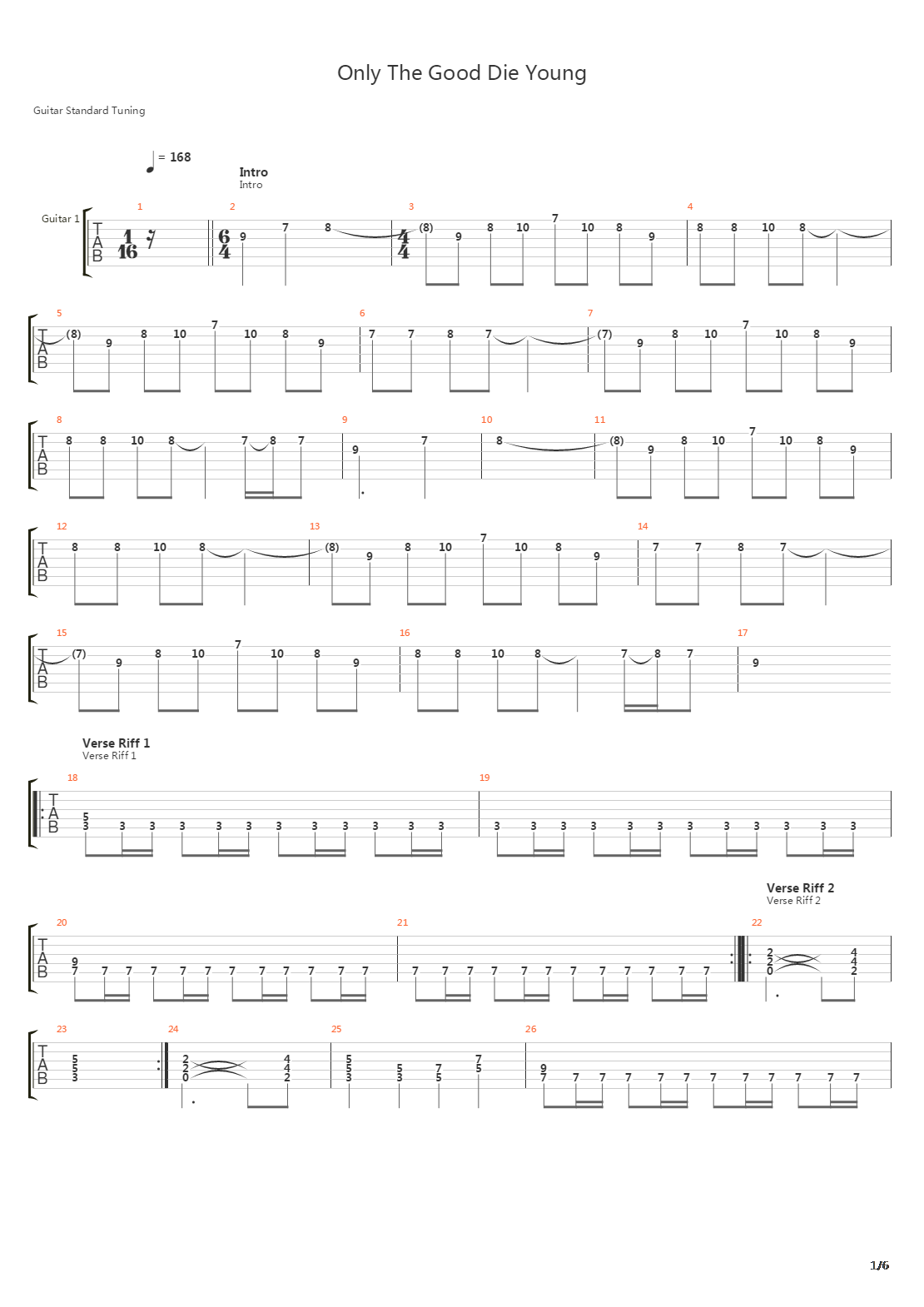 Only The Good Die Young吉他谱
