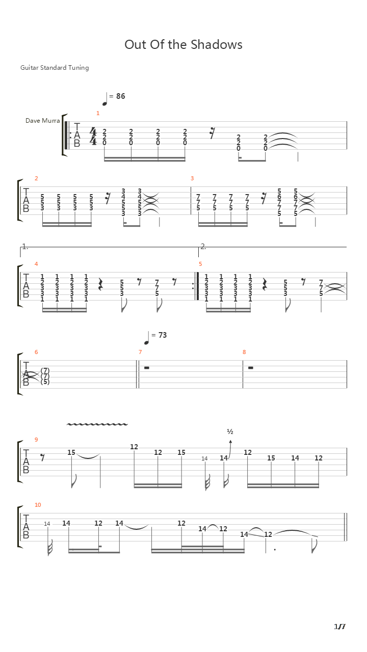 Out Of The Shadows吉他谱
