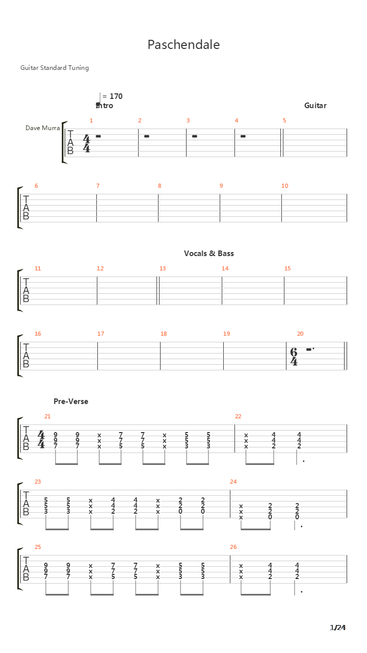 Paschendale吉他谱