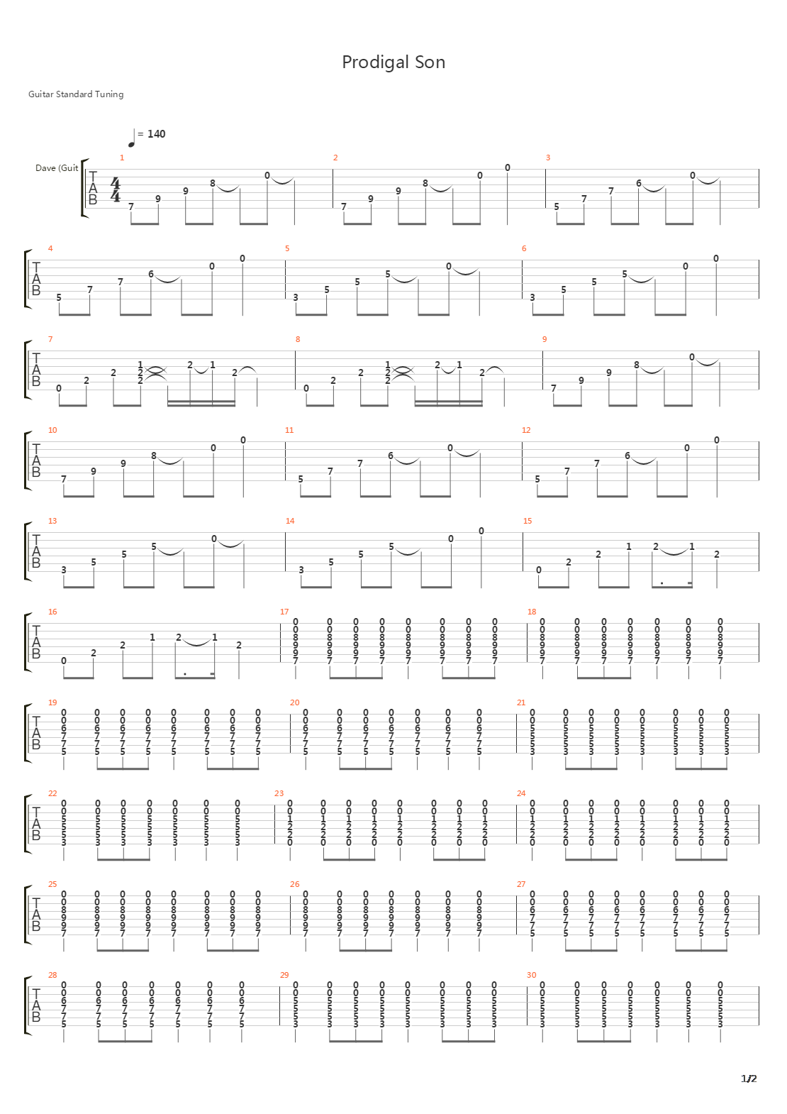 Prodigal Son吉他谱