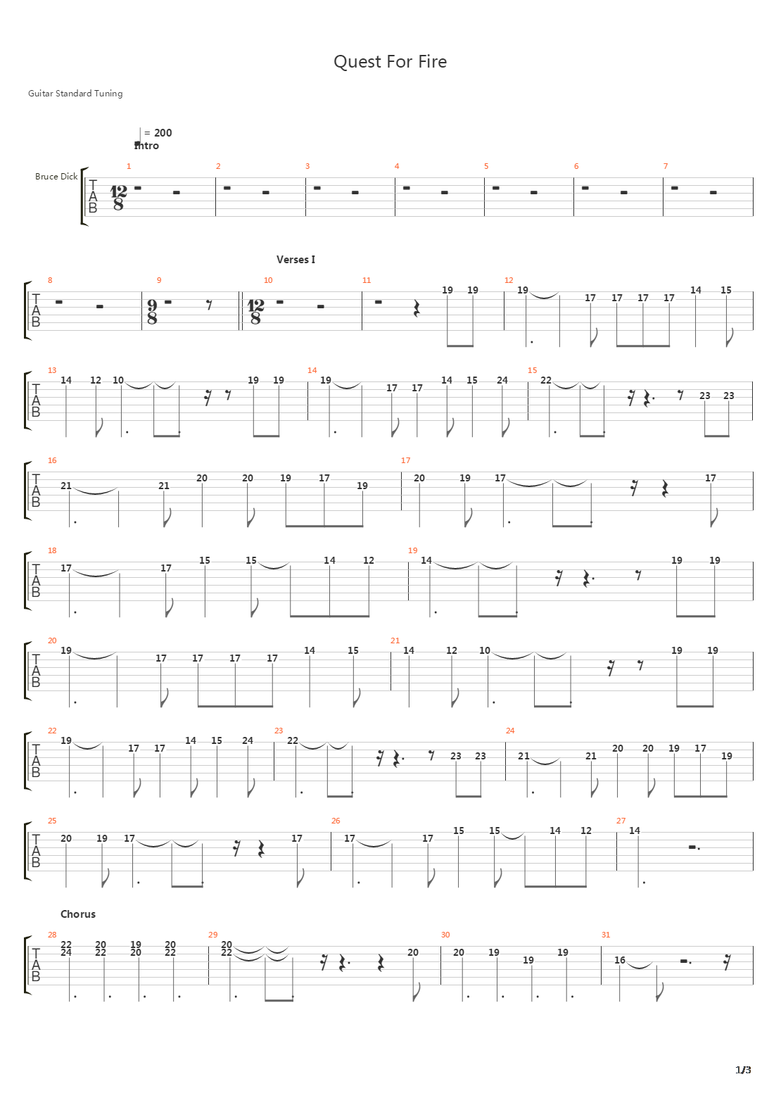 Quest For Fire吉他谱