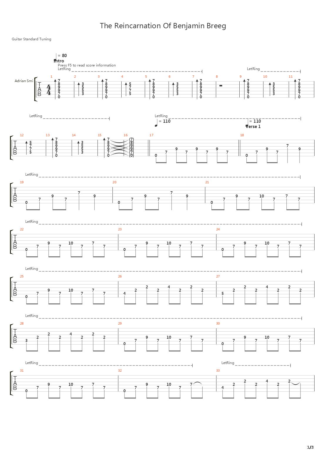 Reincarnation Of Benjamin Breeg吉他谱
