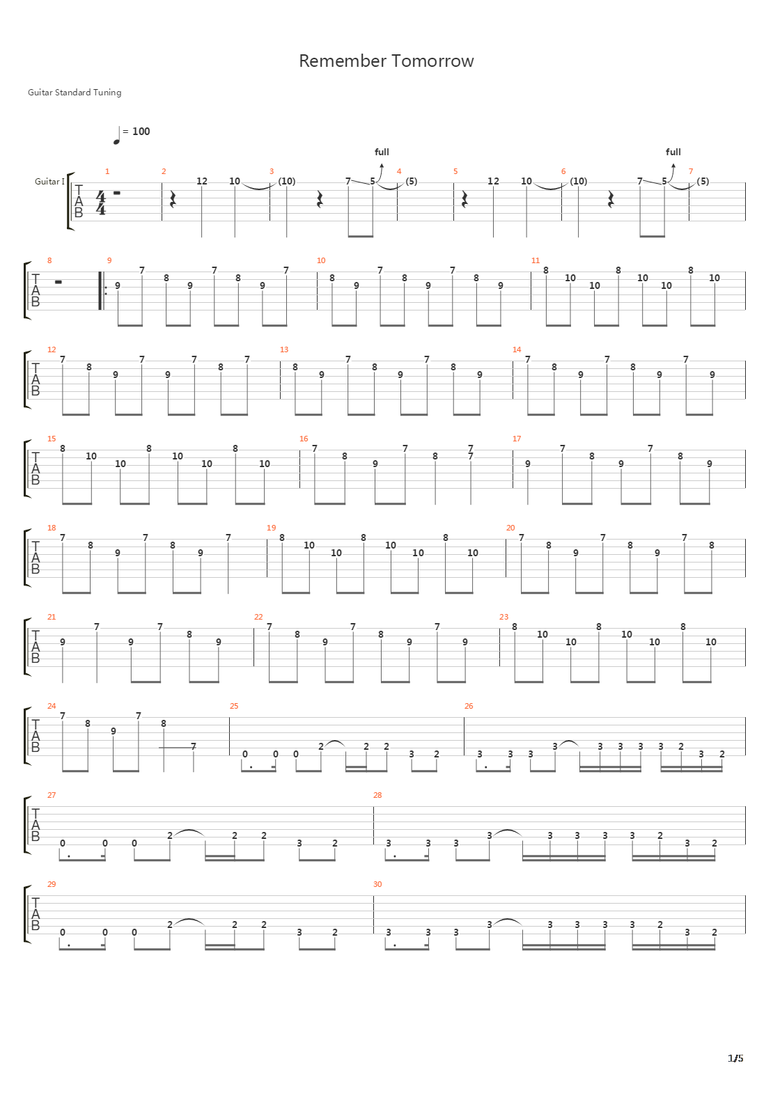 Remember Tomorrow吉他谱
