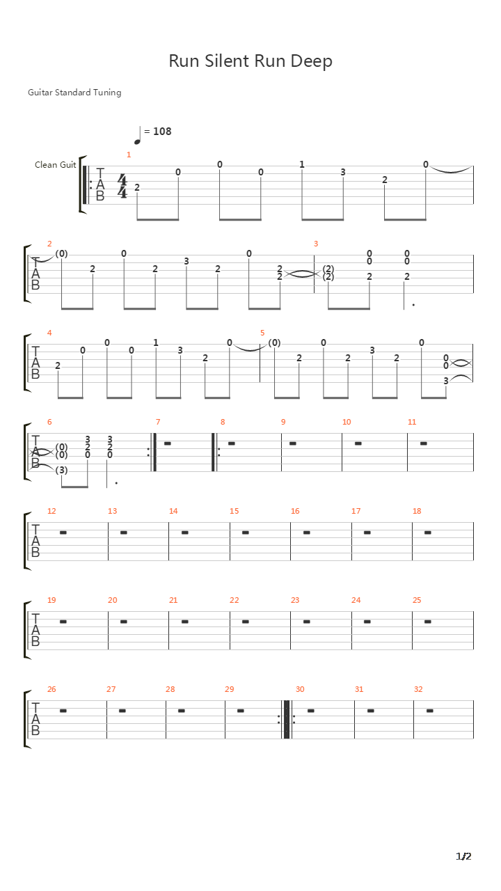 Run Silent Run Deep吉他谱