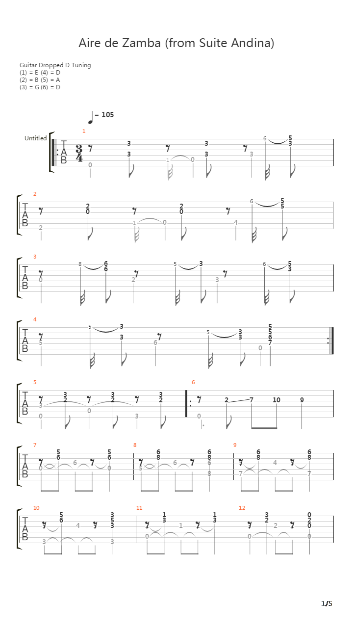 Suite Andina (Aire de Zamba)吉他谱