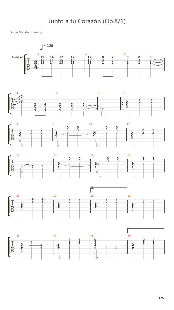 Junto A Tu Corazn (Opus 8 No 1)吉他谱