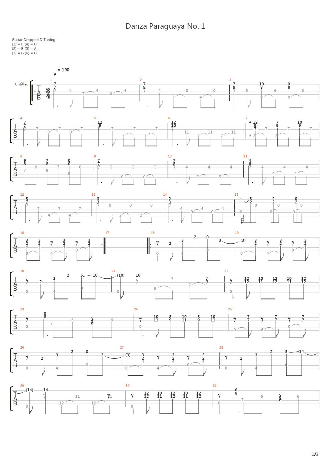 Danza Paraguaya No 1吉他谱