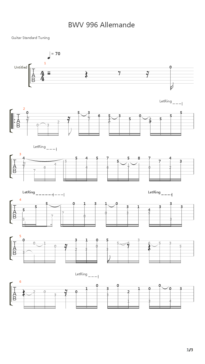BWV 996 Allemande吉他谱