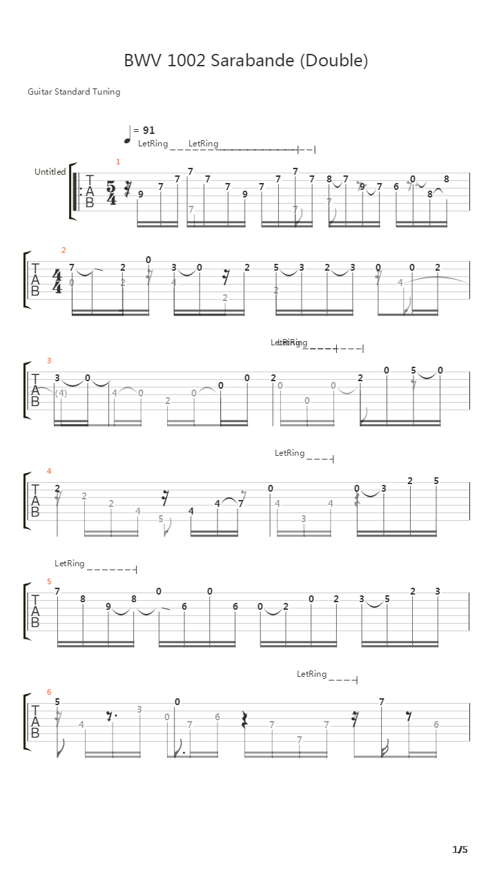 BWV 1002 Double from Violin Partita No 1吉他谱