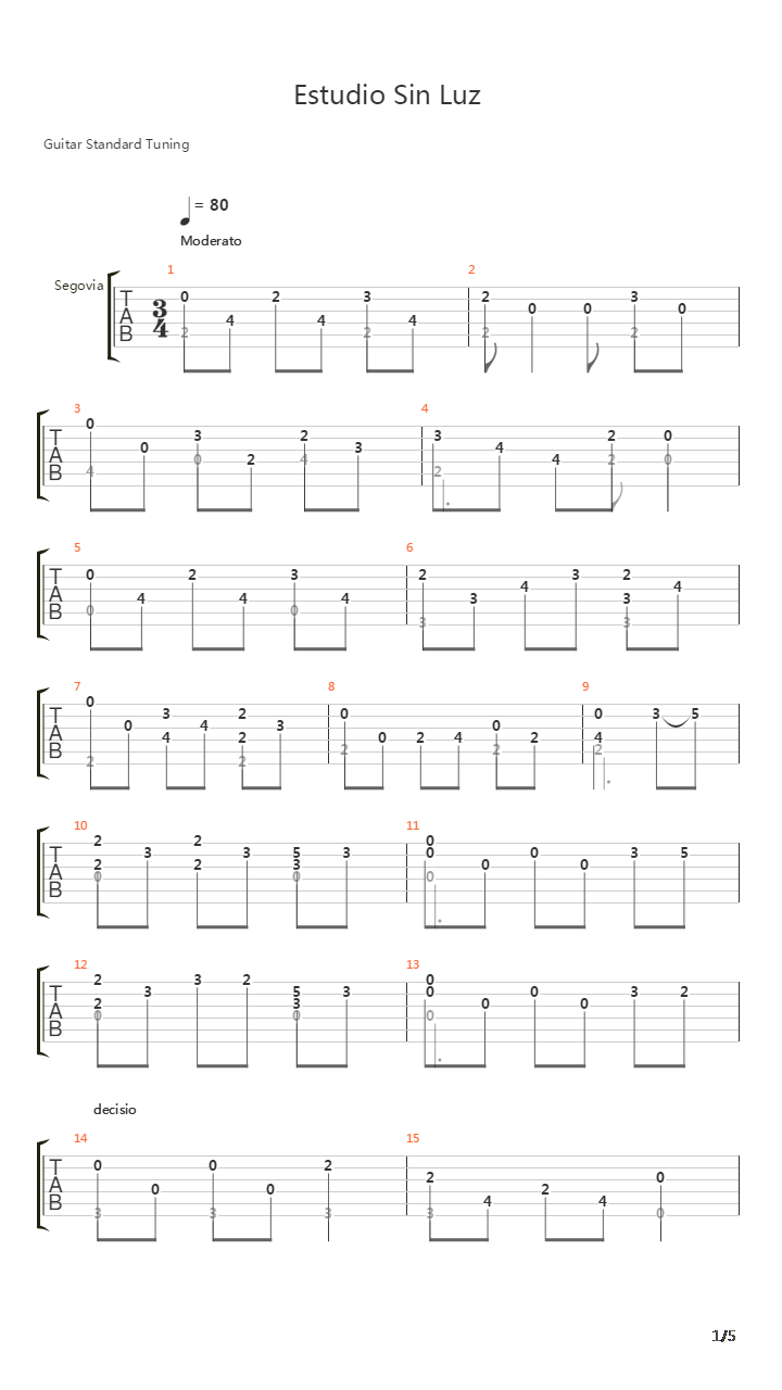 Estudio Sin Luz Study Without Light吉他谱