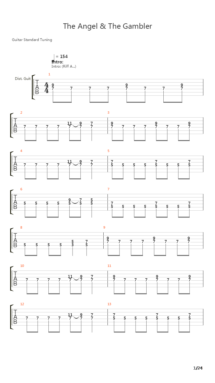 The Angel And The Gambler吉他谱