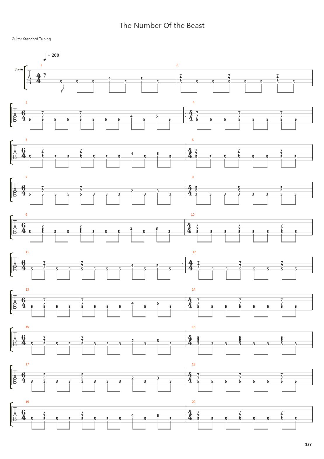 The Number Of The Beast吉他谱