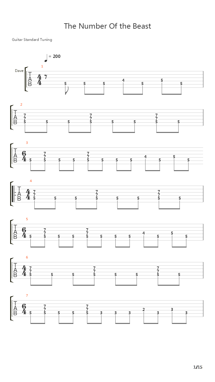 The Number Of The Beast吉他谱