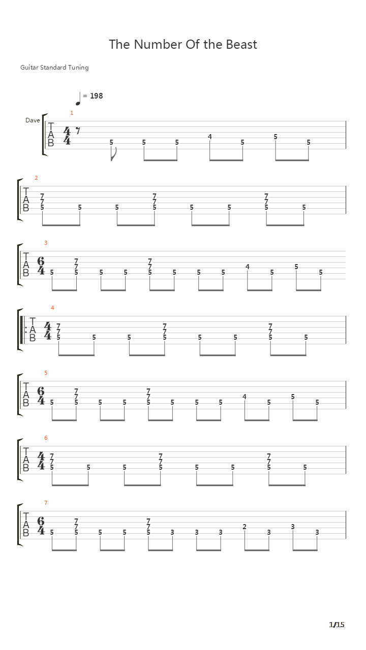 The Number Of The Beast吉他谱