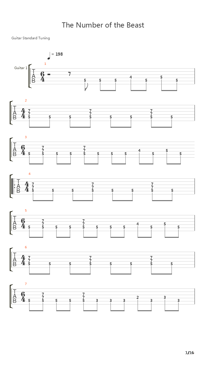 The Number Of The Beast吉他谱