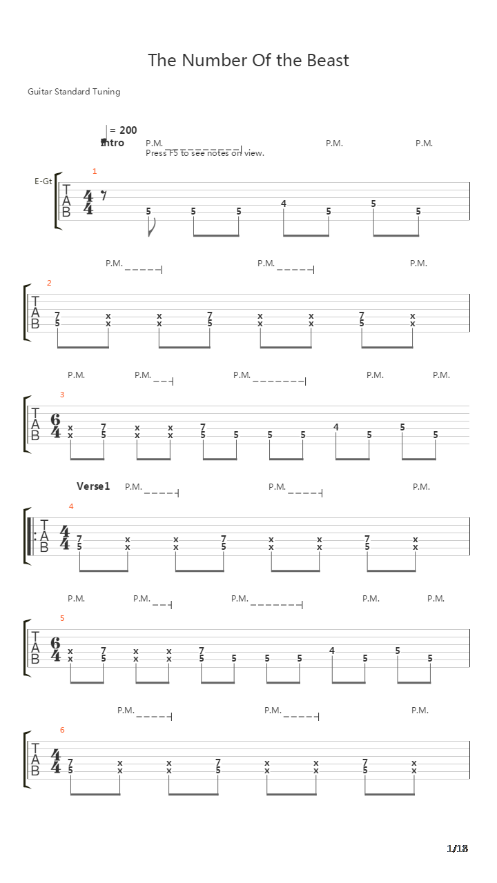The Number Of The Beast吉他谱