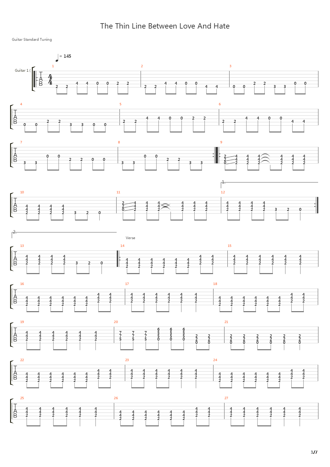 The Thin Line Between Love And Hate吉他谱