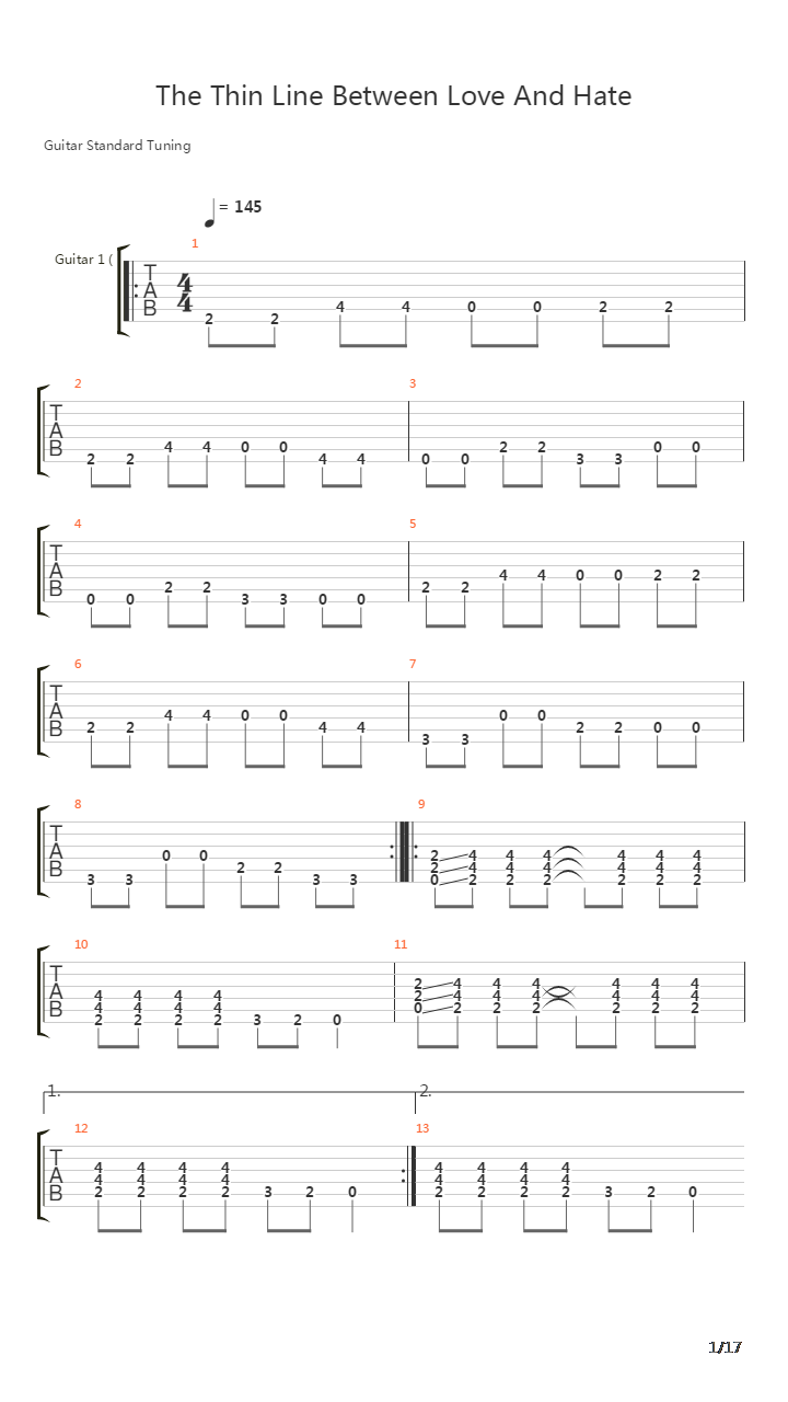 The Thin Line Between Love And Hate吉他谱