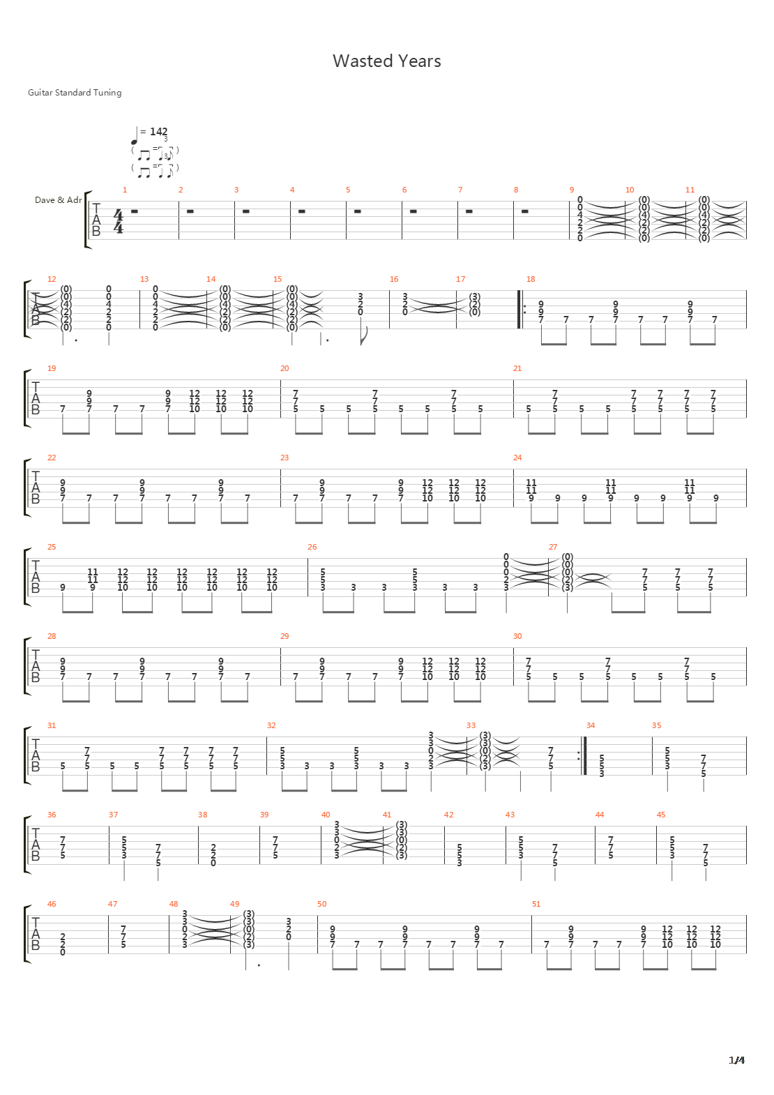 Wasted Years吉他谱