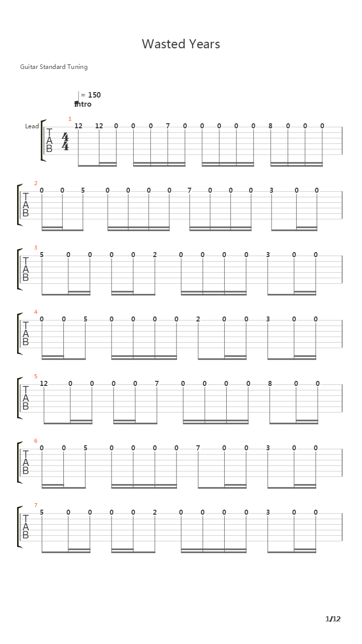 Wasted Years吉他谱