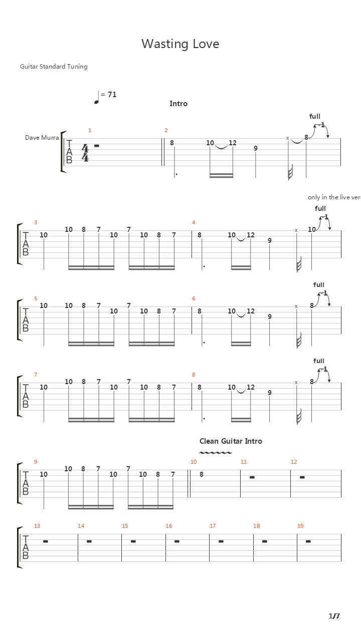 Wasting Love吉他谱