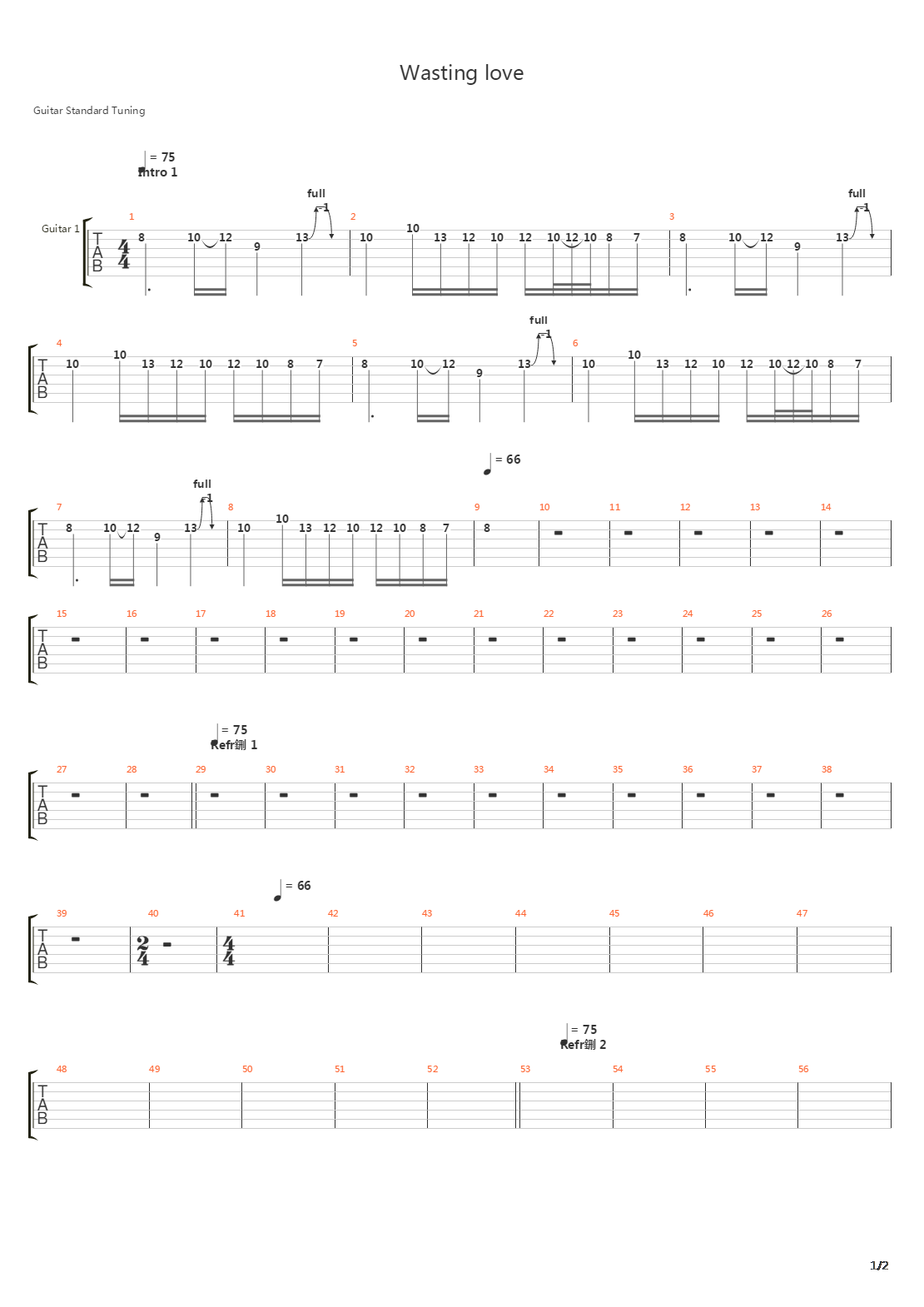 Wasting Love吉他谱
