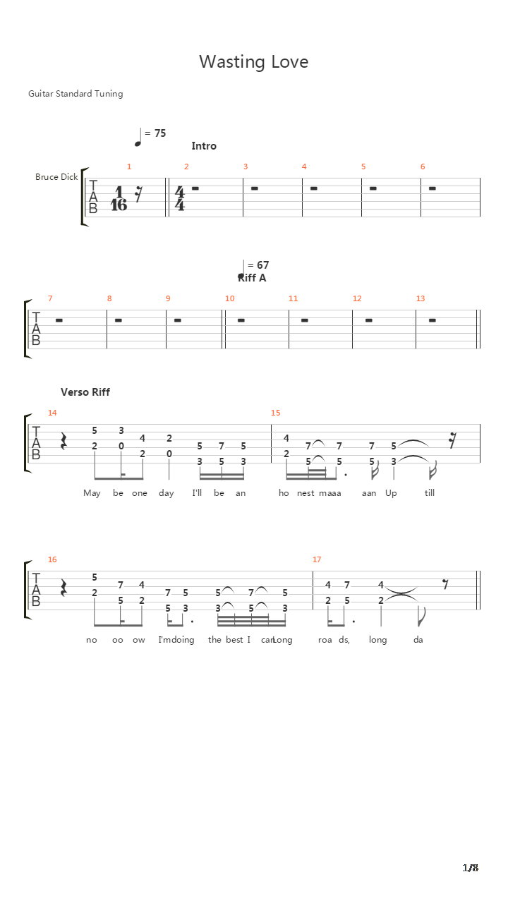 Wasting Love吉他谱