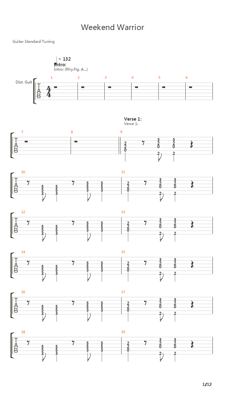 Weekend Warrior吉他谱