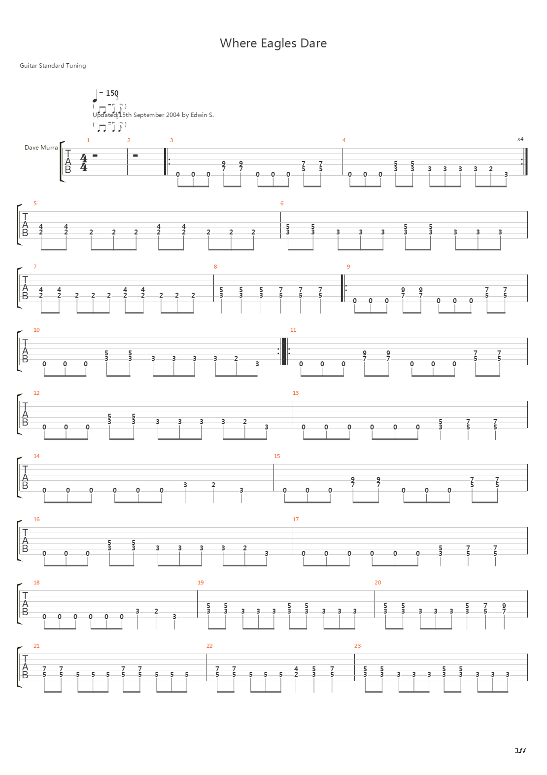 Where Eagles Dare吉他谱